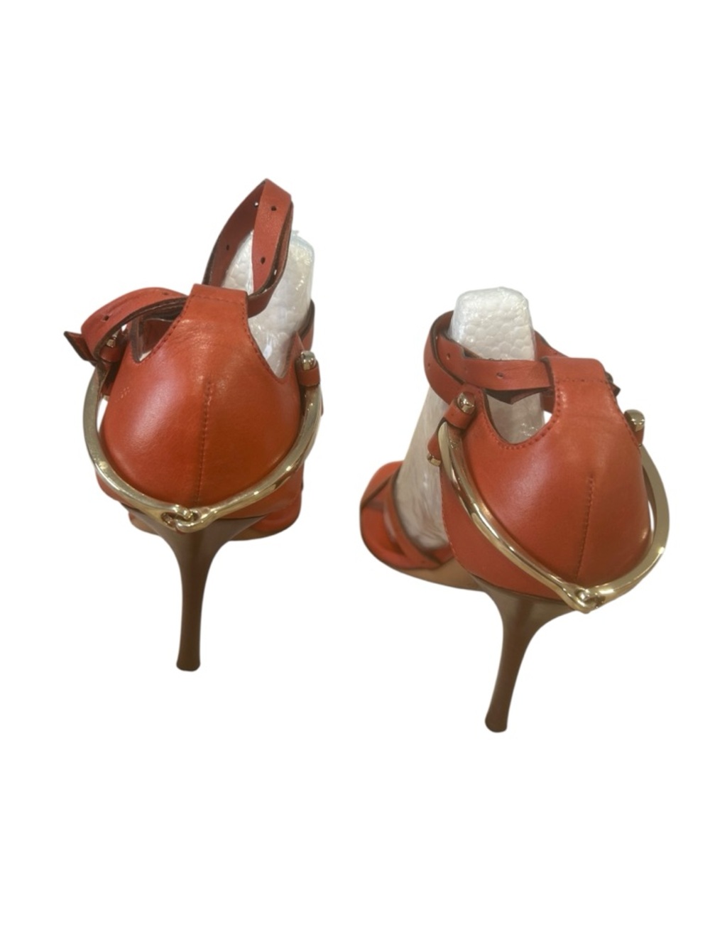 Gucci Women Sandals Strappy Heels Orange Red Leather Italy size  8B READ FLAWED - Picture 11 of 16